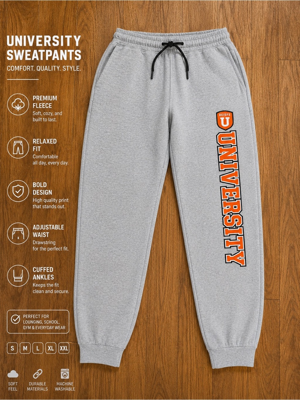 Jerzees Grey Sweatpants with Orange UNIVERSITY Print